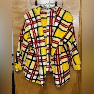 Open front hoodie blanket plaid jacket s/m